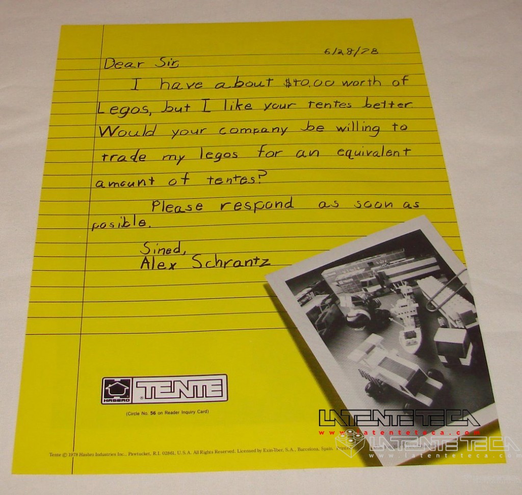 Anuncio-carta de TENTE de Hasbro