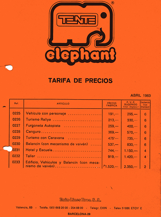 Precios TENTE Elephant 1983